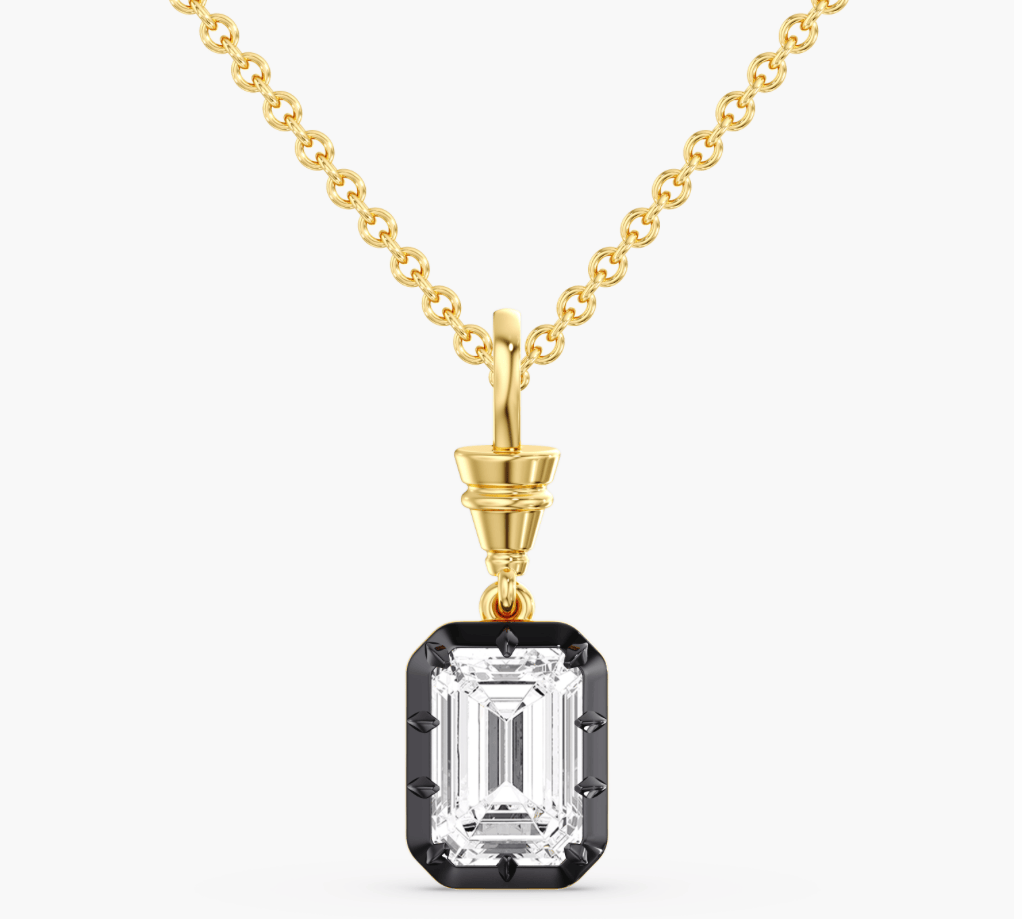 Charms & Pendants White Gold 14K Gold Emerald Cut DIamond Diamond Georgian Charm, Lab Grown