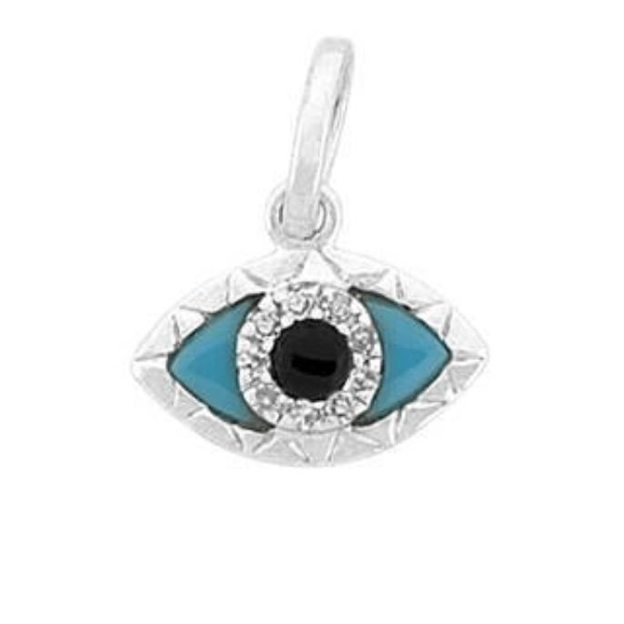 Charms & Pendants White Gold 14K Gold Evil Eye with Diamonds and Turquoise