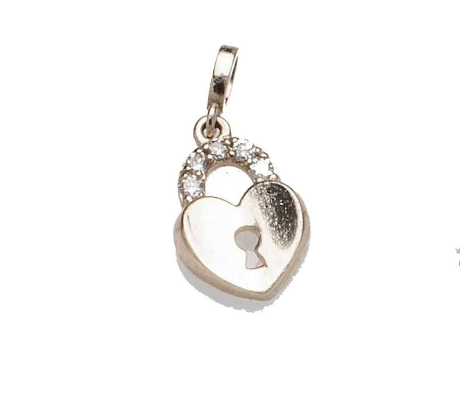 Charms & Pendants White Gold 14K Gold Lock with Micro-Pave Diamonds