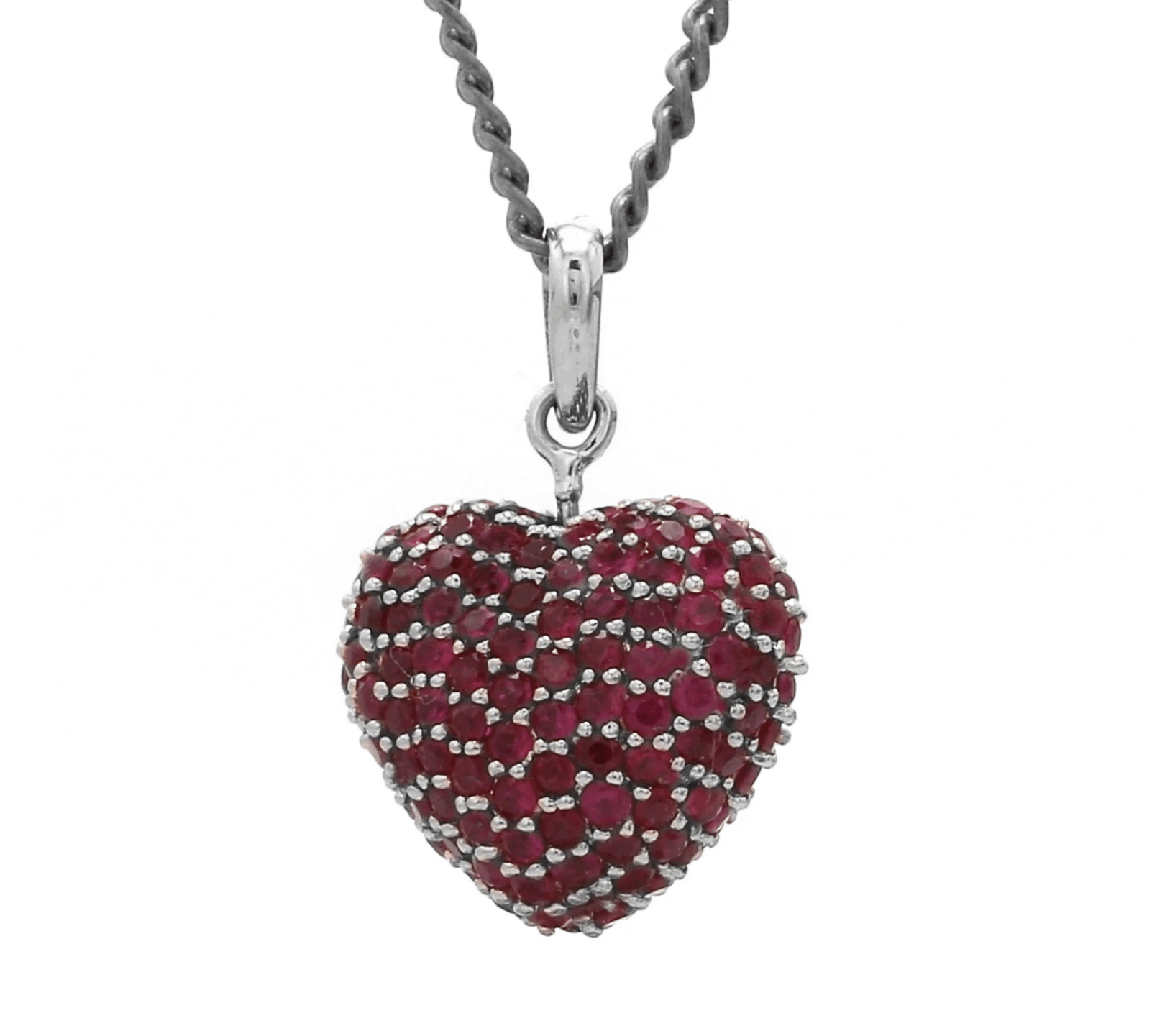 Charms & Pendants White Gold / 14K Puffy Pave Ruby Heart Charm