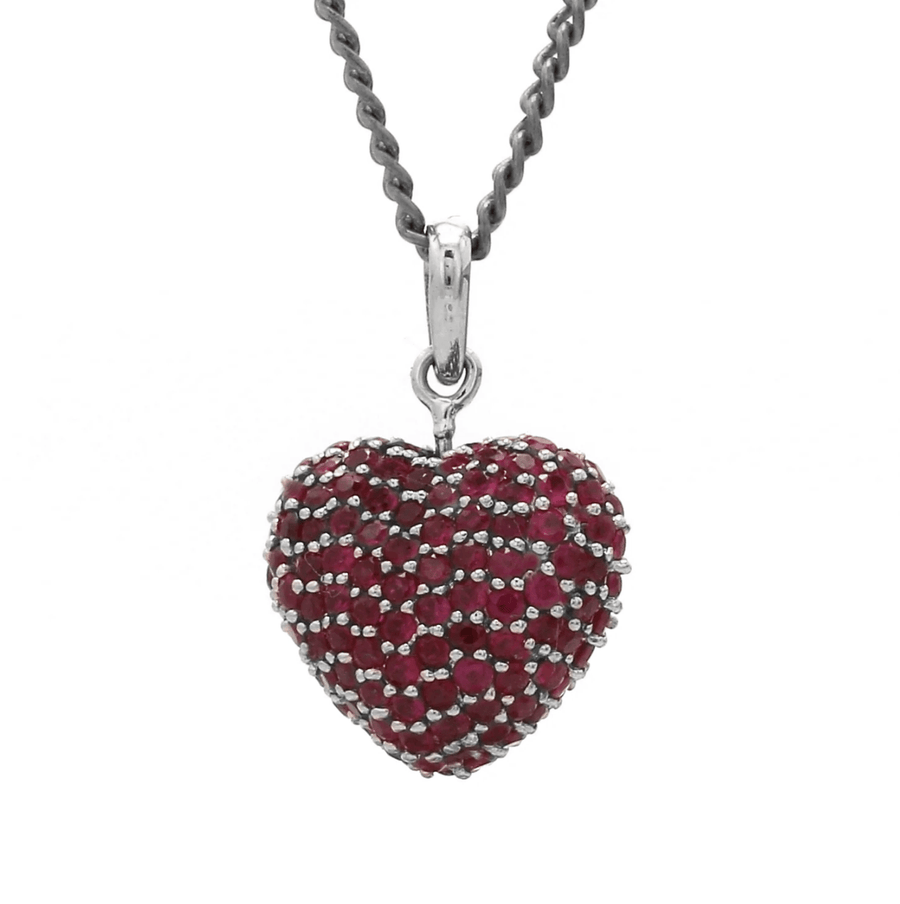 Charms & Pendants White Gold / 14K Puffy Pave Ruby Heart Charm