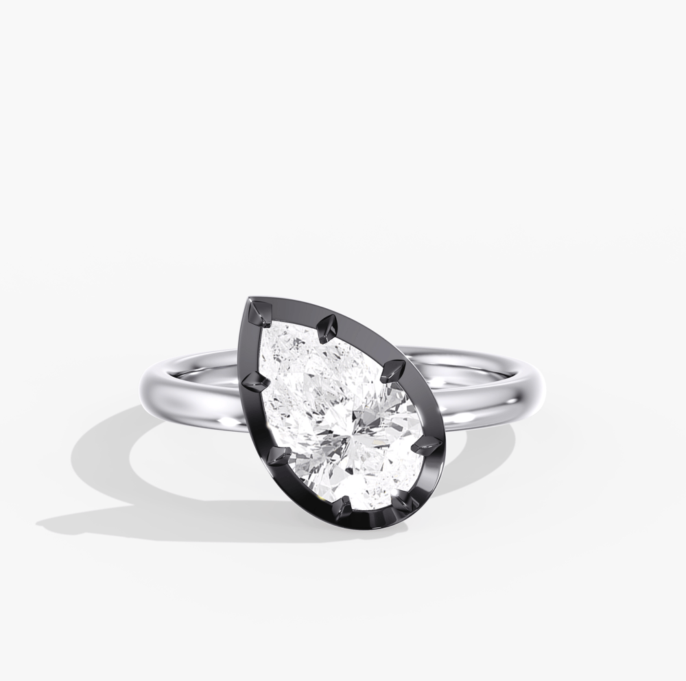 Charms & Pendants White Gold / 3.0 14K Bezel Set Round Diamond Georgian Pear Ring, Black Gold, Lab Grown