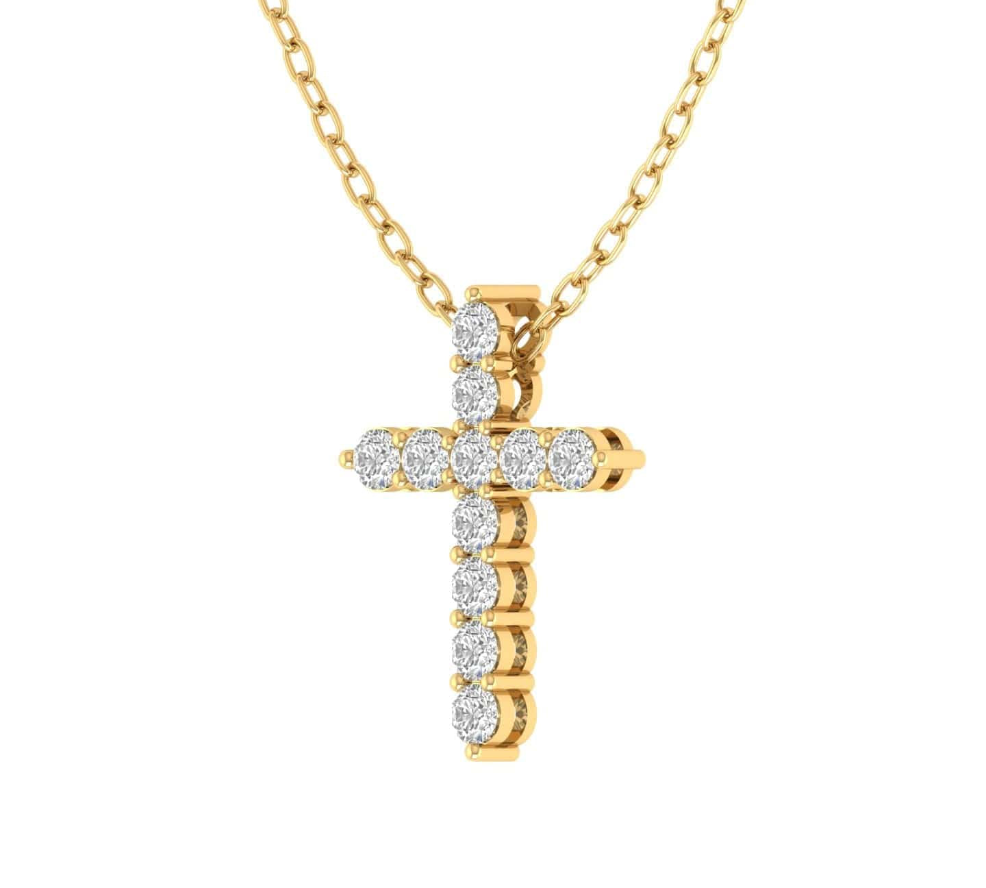 Charms & Pendants Yellow Gold / 14K Diamond Cross  in Solid 14K Gold, Lab Grown, Prong Set