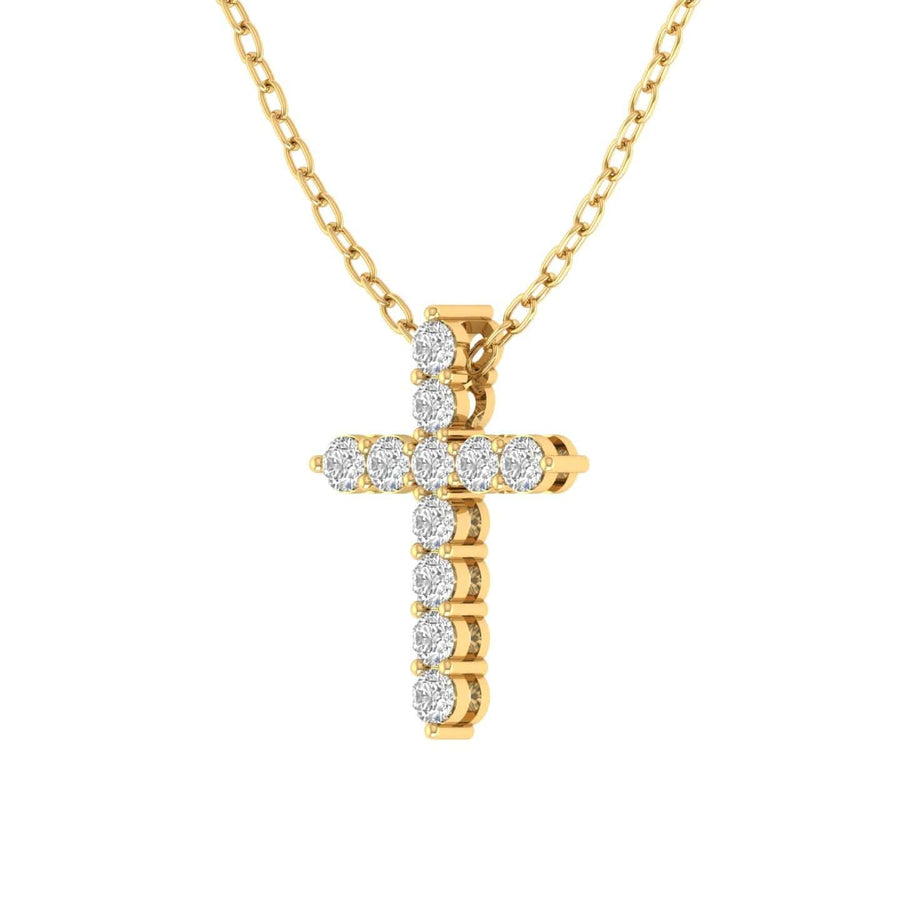 Charms & Pendants Yellow Gold / 14K Diamond Cross  in Solid 14K Gold, Lab Grown, Prong Set