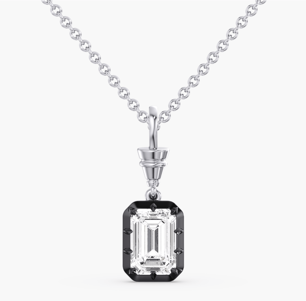 Charms & Pendants Yellow Gold 14K Gold Emerald Cut DIamond Diamond Georgian Charm, Lab Grown