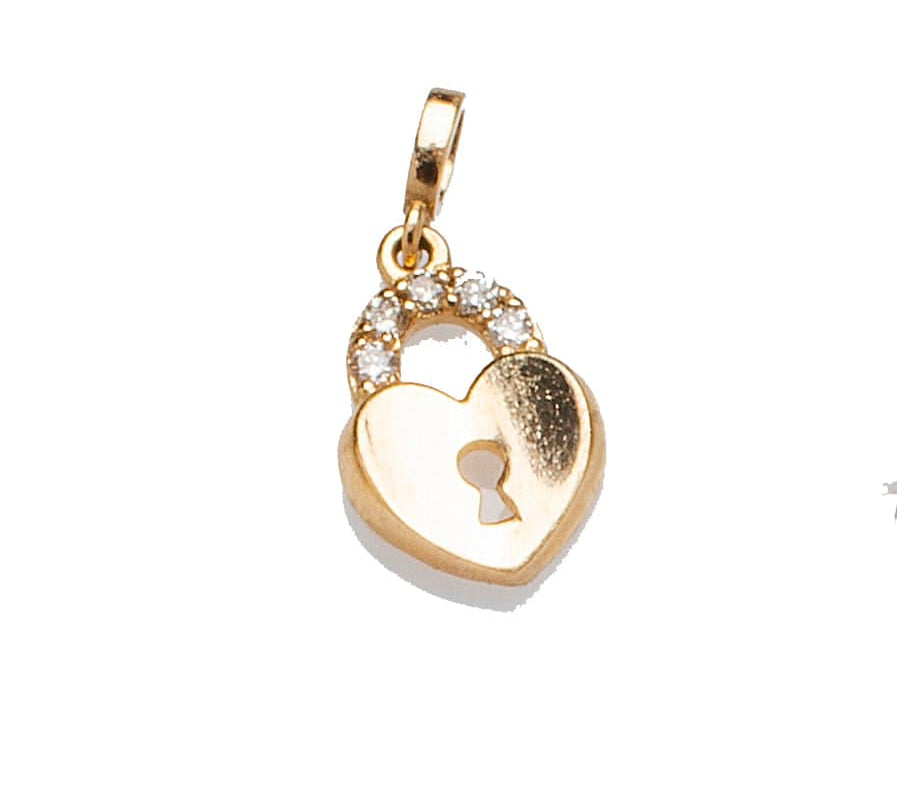 Charms & Pendants Yellow Gold 14K Gold Lock with Micro-Pave Diamonds