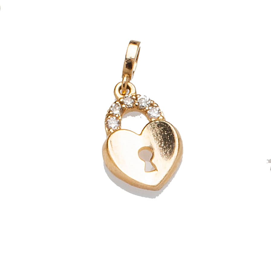 Charms & Pendants Yellow Gold 14K Gold Lock with Micro-Pave Diamonds