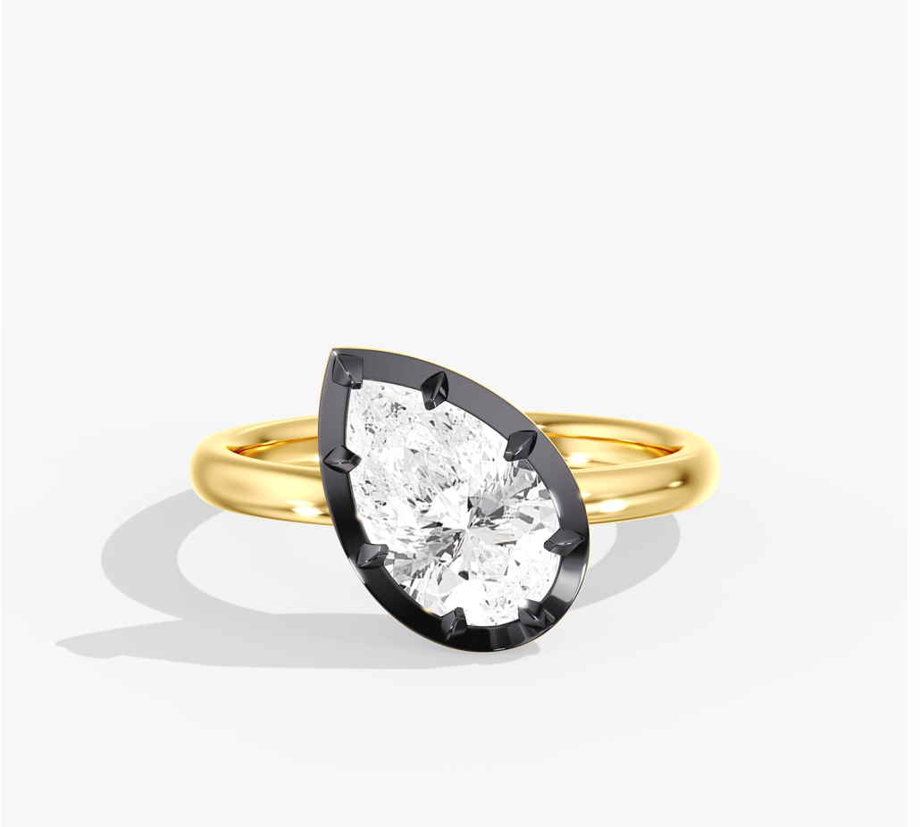 Charms & Pendants Yellow Gold / 3.0 14K Bezel Set Round Diamond Georgian Pear Ring, Black Gold, Lab Grown
