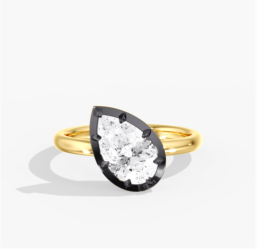 Charms & Pendants Yellow Gold / 3.0 14K Bezel Set Round Diamond Georgian Pear Ring, Black Gold, Lab Grown
