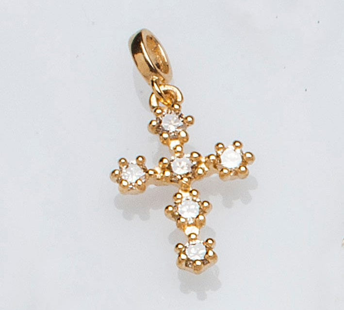 Charms & Pendants Yellow Gold Individual Prong Set Diamond Cross Charm