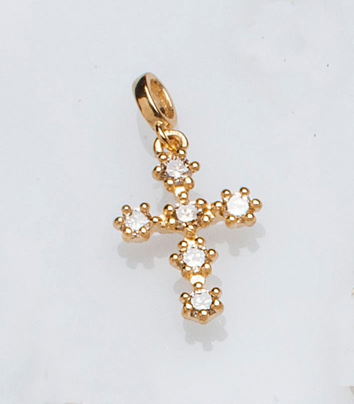 Charms & Pendants Yellow Gold Individual Prong Set Diamond Cross Charm
