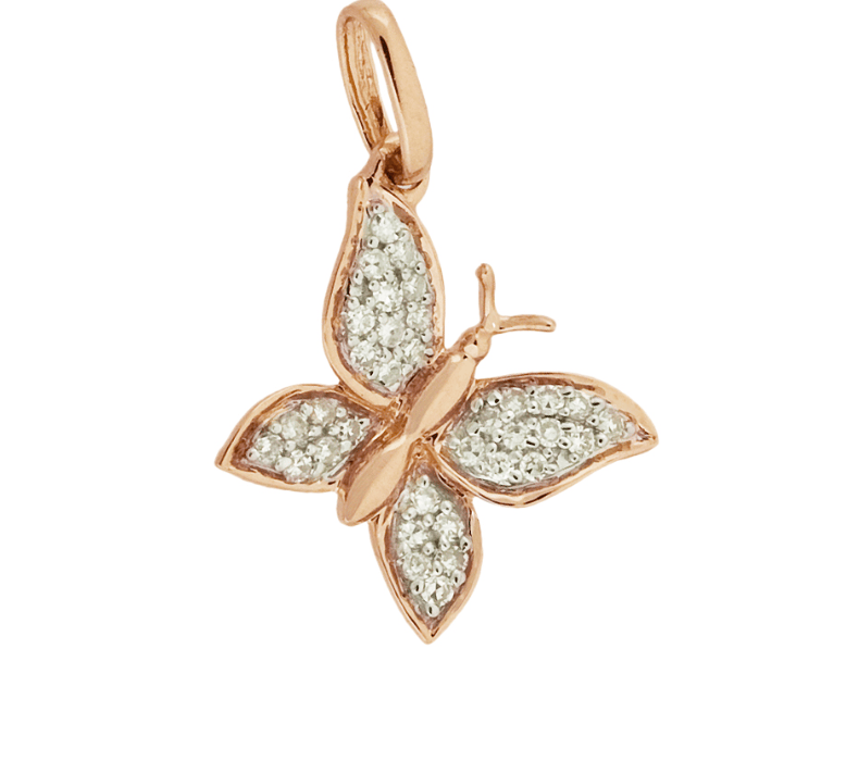 Charms & Pendants Yellow Gold / Medium 14K Gold Butterfly and Diamond Charm