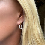 Earrings 14 & 18K Two Link Paperclip and Pave Diamond Drop Hoop Earrings