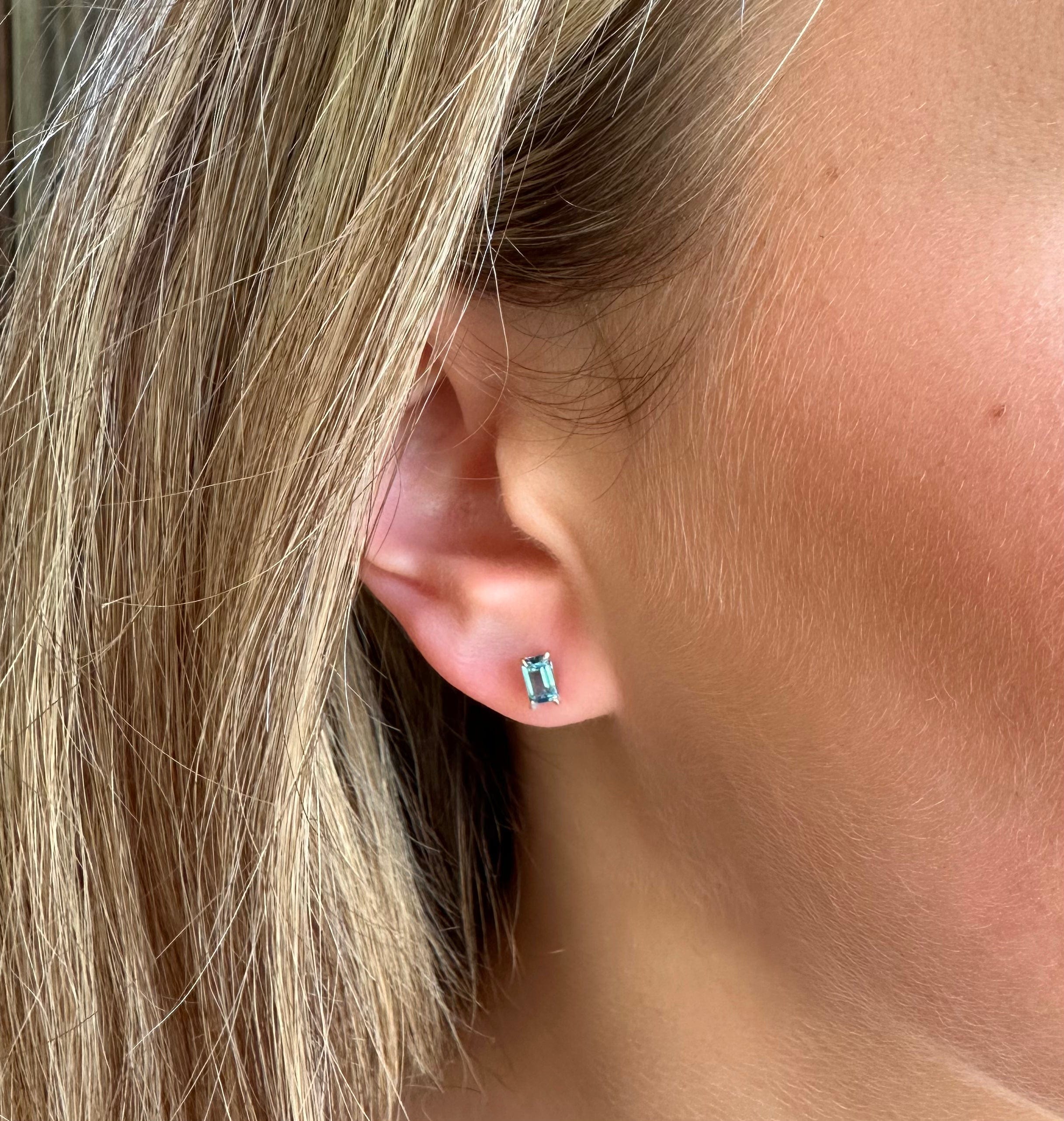 Earrings 14K & 18K Gold Blue Topaz Stud Earrings, 5 x 3 mm