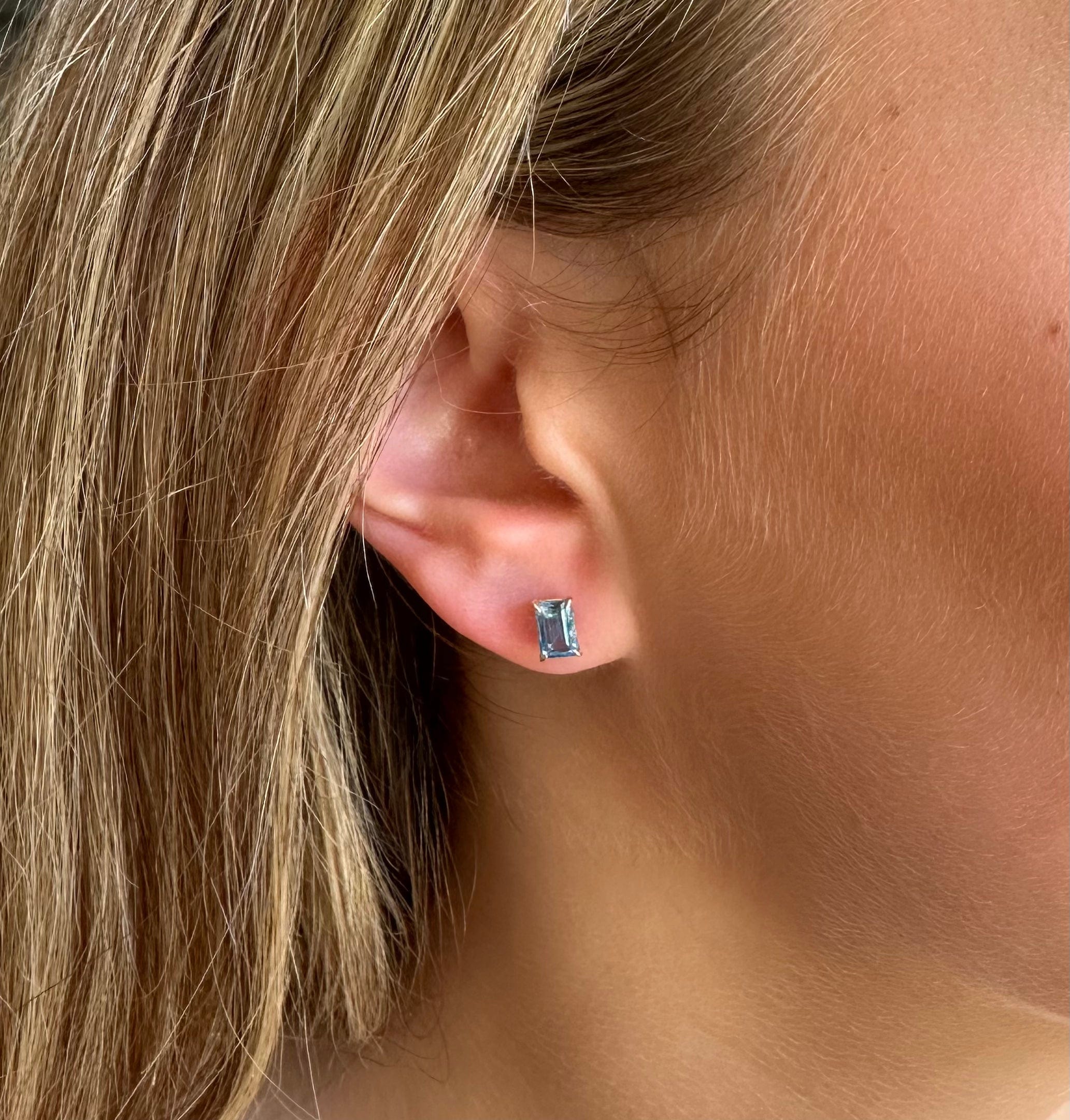 Earrings 14K & 18K Gold Blue Topaz Stud Earrings 6 x 4mm