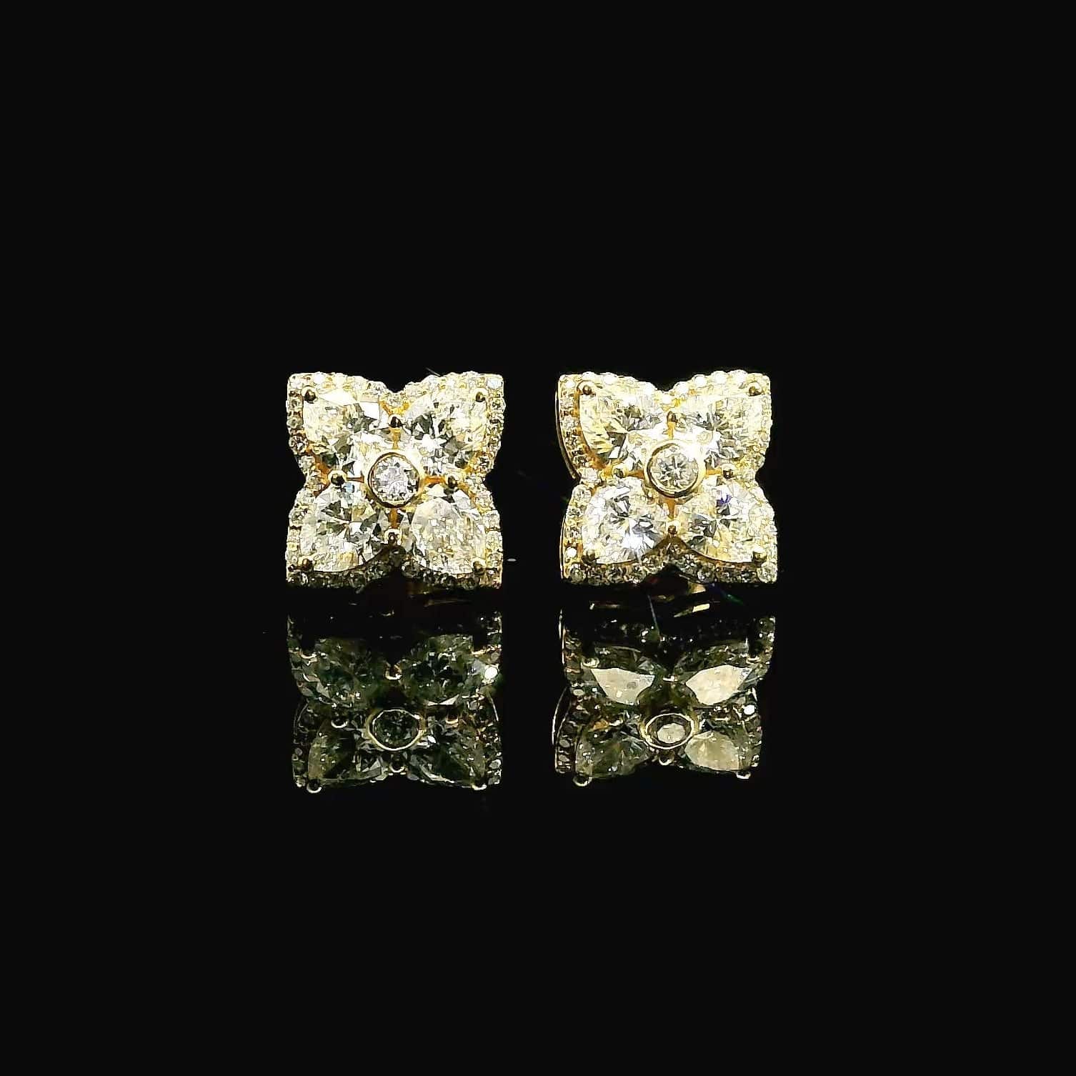 Earrings 14K & 18K Gold Diamond Clover Flower Stud Earrings, Lab Grown