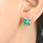 Earrings 14K & 18K Gold Emerald and Diamond Clover Flower Stud Earrings