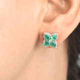 Earrings 14K & 18K Gold Emerald and Diamond Clover Flower Stud Earrings