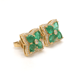 Earrings 14K & 18K Gold Emerald and Diamond Clover Flower Stud Earrings
