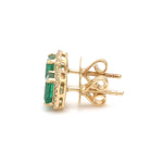 Earrings 14K & 18K Gold Emerald and Halo Diamond Stud Earrings
