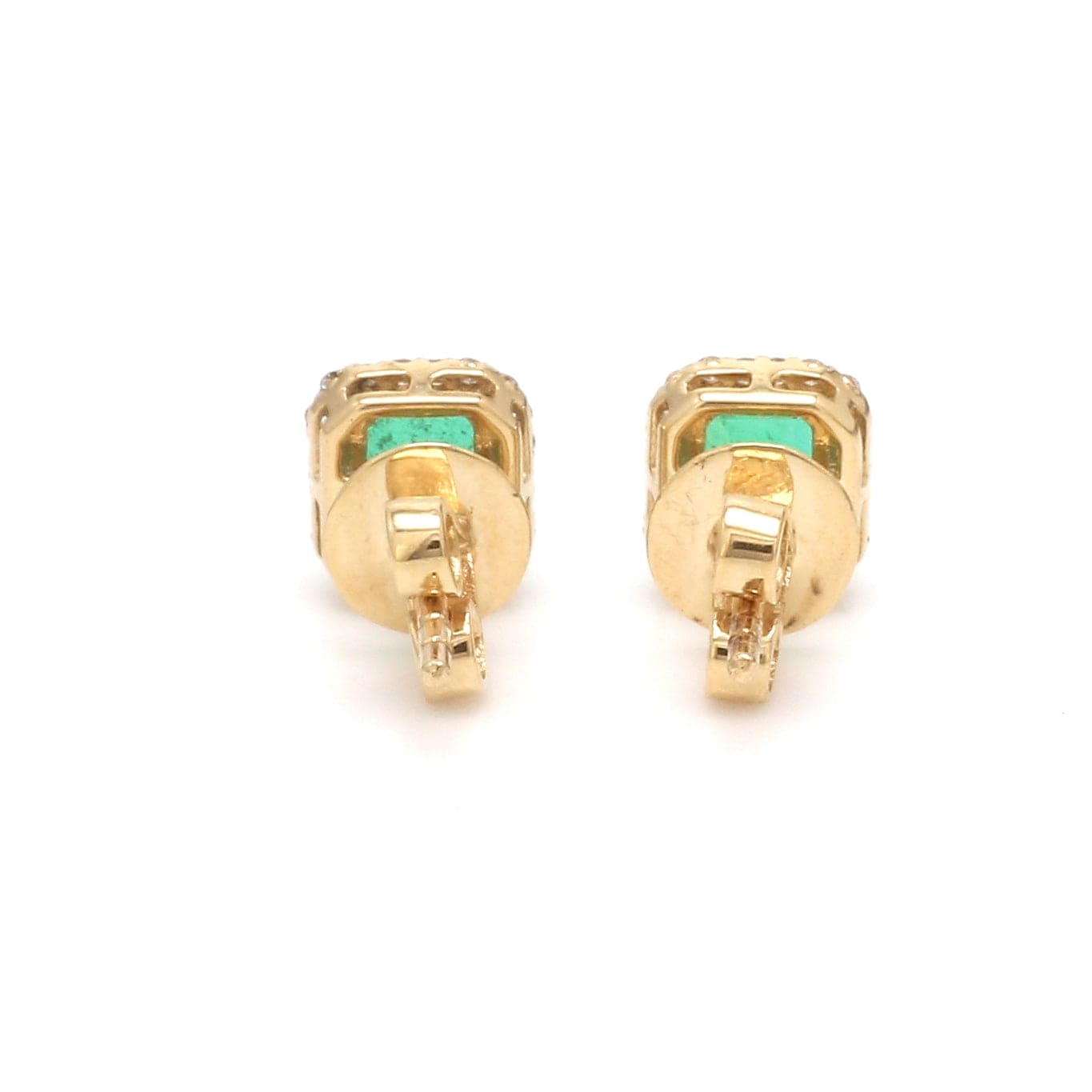 Earrings 14K & 18K Gold Emerald and Halo Diamond Stud Earrings