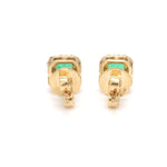 Earrings 14K & 18K Gold Emerald and Halo Diamond Stud Earrings