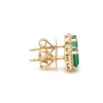 Earrings 14K & 18K Gold Emerald and Halo Diamond Stud Earrings