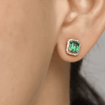 Earrings 14K & 18K Gold Emerald and Halo Diamond Stud Earrings