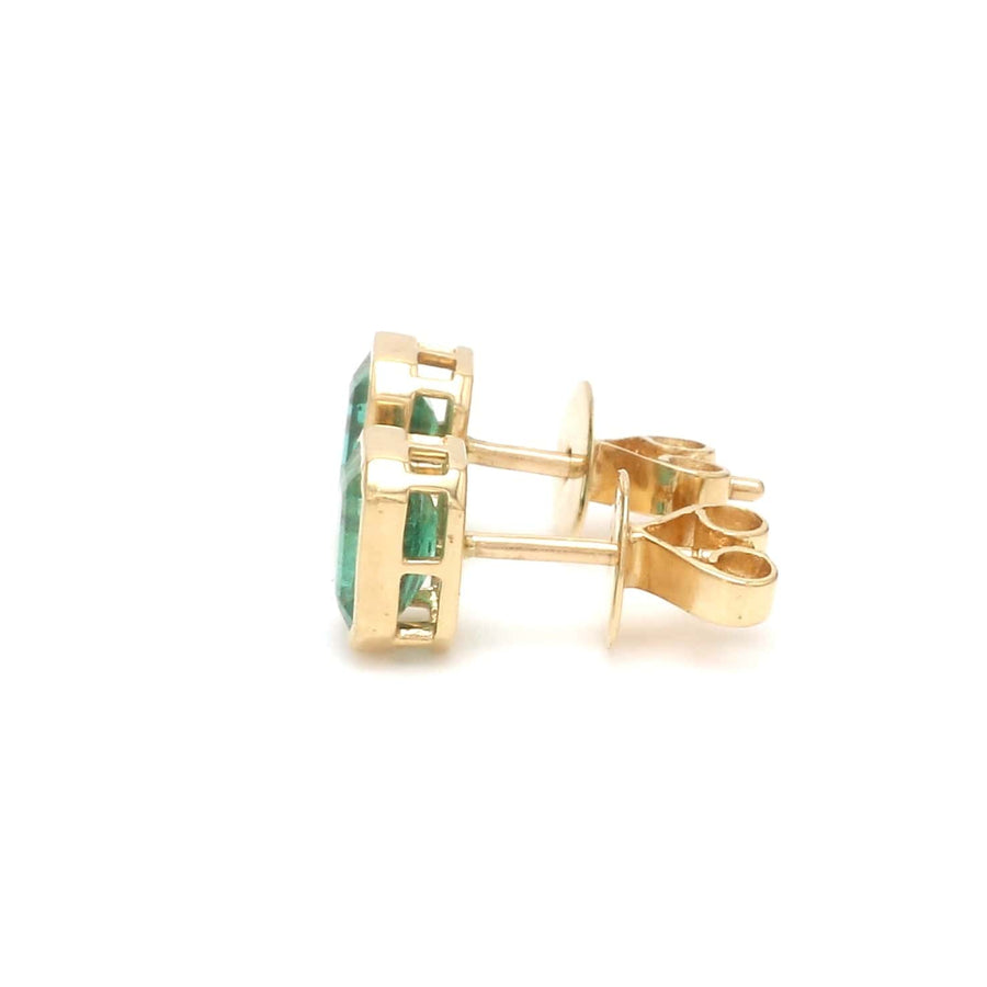 Earrings 14K & 18K Gold Emerald Bezel Set Stud Earrings