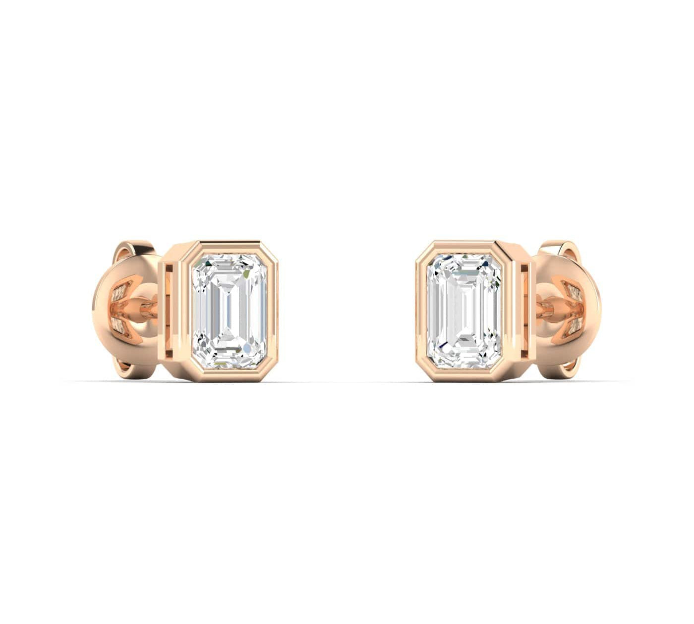 Earrings 14K & 18K Gold Emerald Cut Bezel Set Diamond Stud Earrings