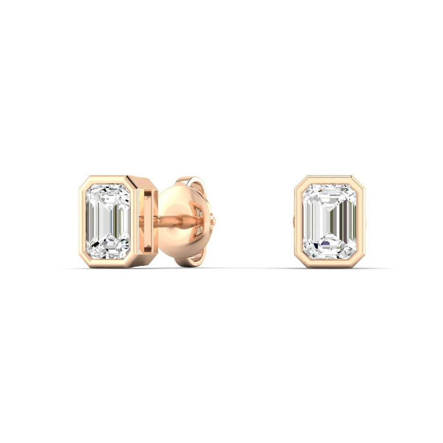 Earrings 14K & 18K Gold Emerald Cut Bezel Set Diamond Stud Earrings