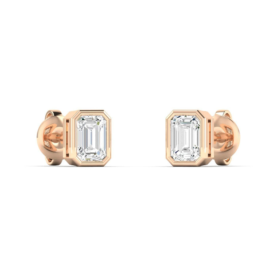 Earrings 14K & 18K Gold Emerald Cut Bezel Set Diamond Stud Earrings