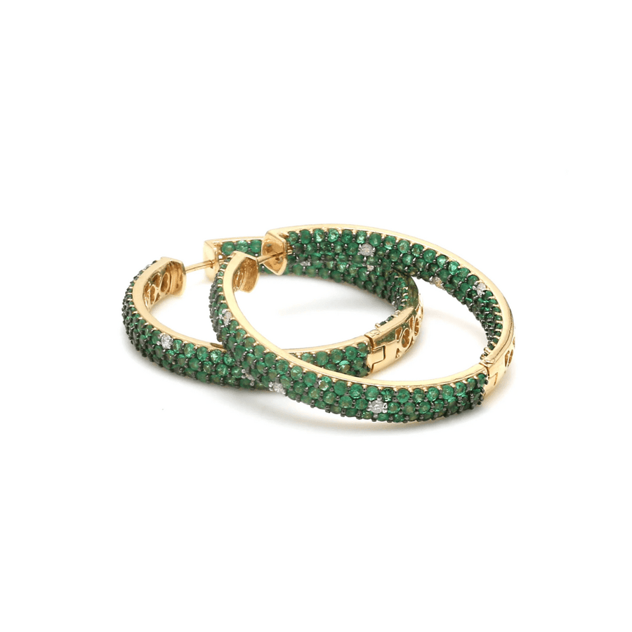 Earrings 14K & 18K Gold Emerald & Diamond Inside Outside Hoop Earrings