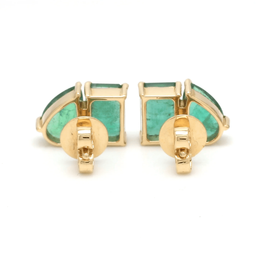 Earrings 14K & 18K Gold Emerald, Emerald & Pear Shape Double Stone Stud Earrings