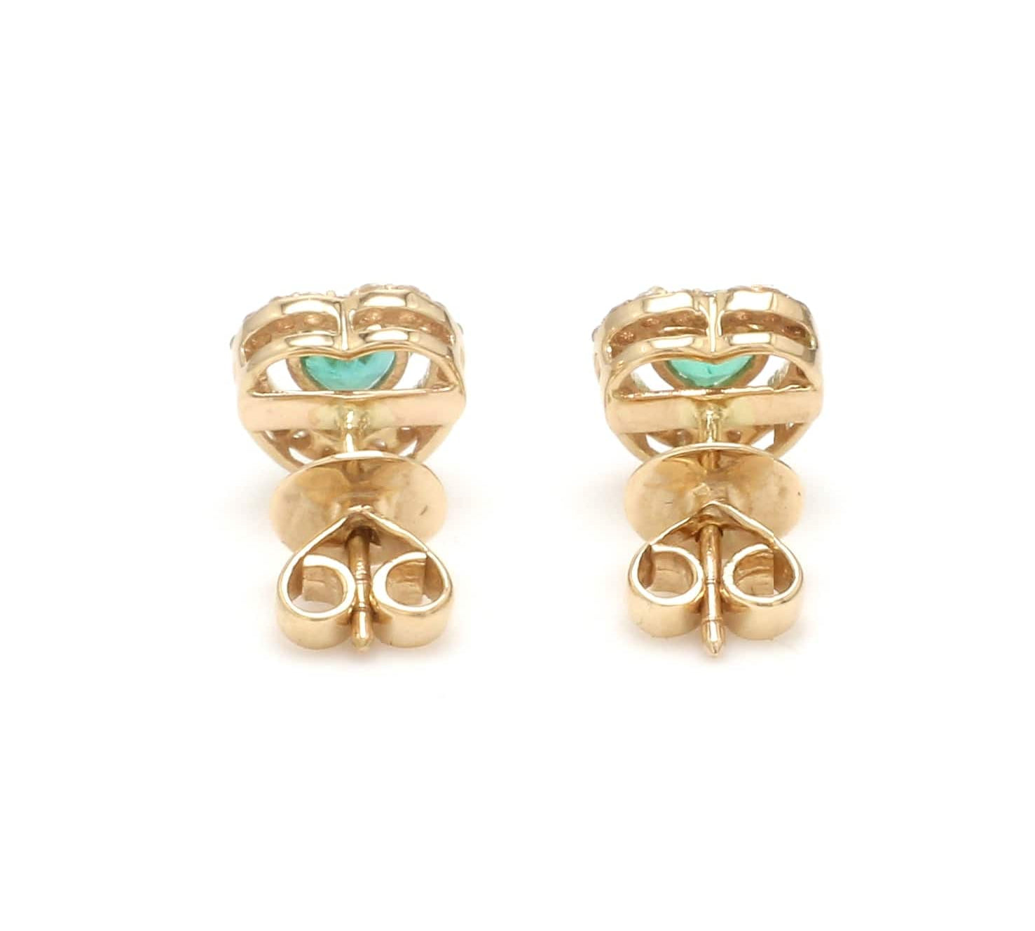 Earrings 14K & 18K Gold Emerald Heart and Halo Diamond Stud Earrings