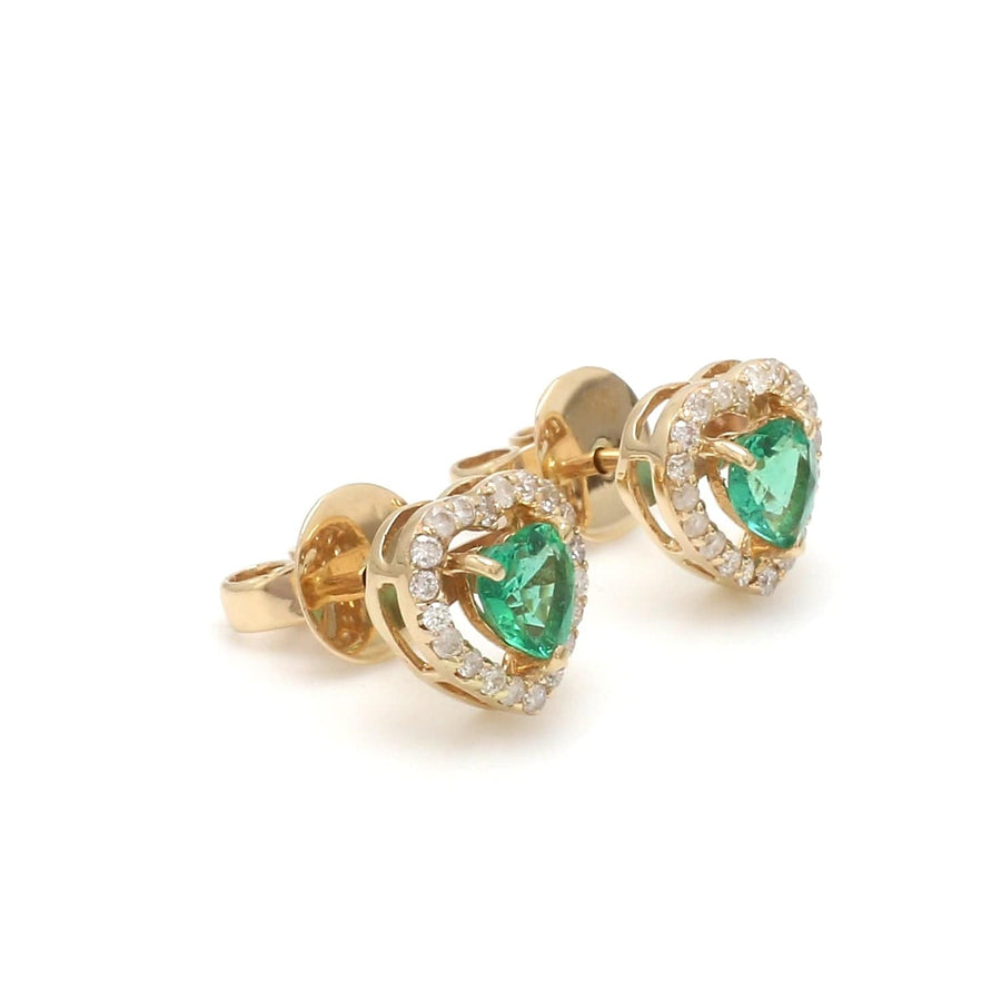 Earrings 14K & 18K Gold Emerald Heart and Halo Diamond Stud Earrings