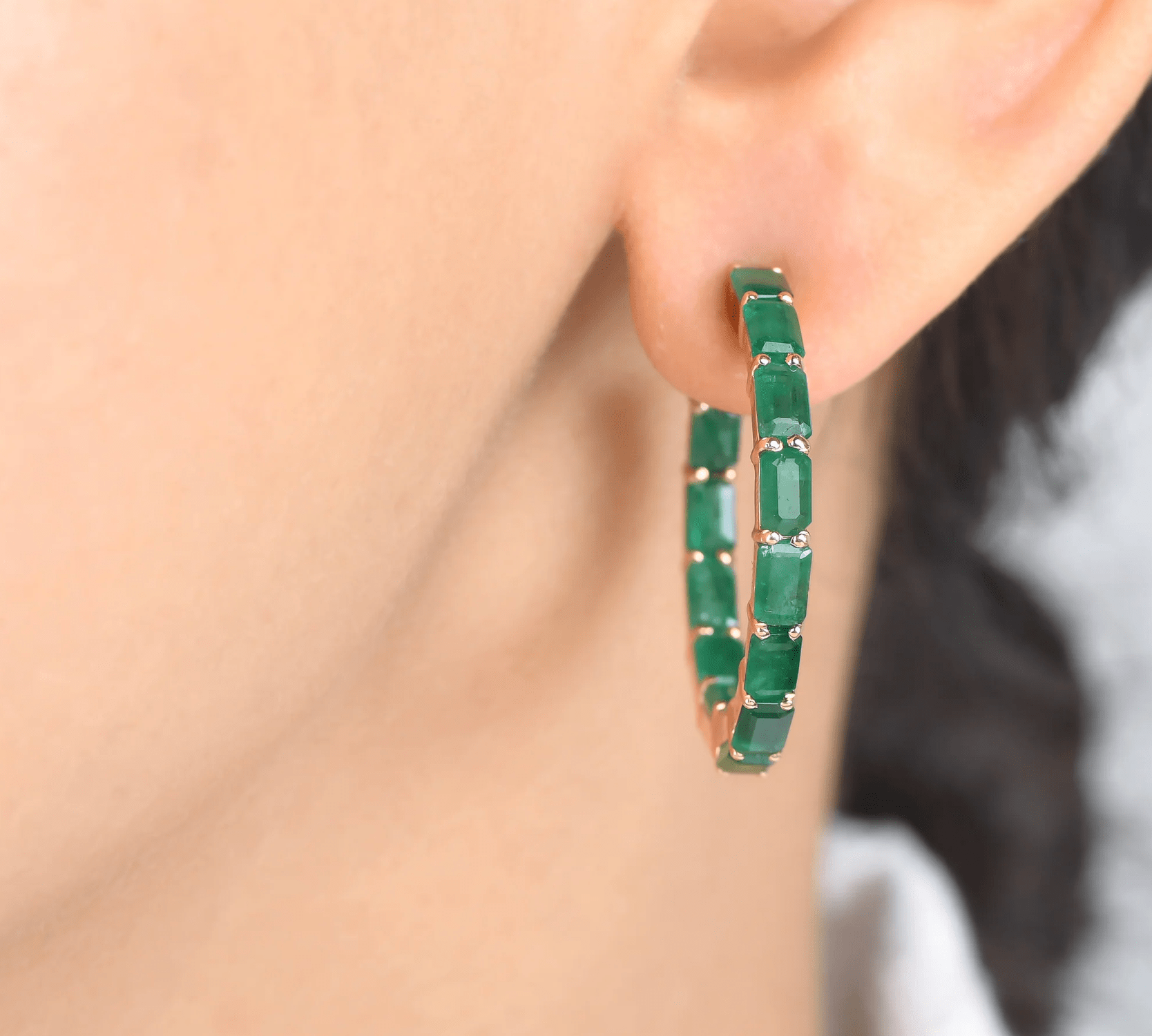 Earrings 14K & 18K Gold Emerald Hoop Earrings