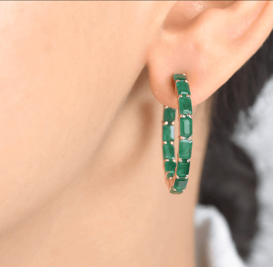 Earrings 14K & 18K Gold Emerald Hoop Earrings