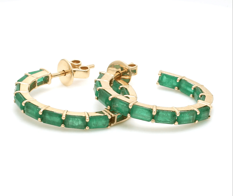 Earrings 14K & 18K Gold Emerald Hoop Earrings