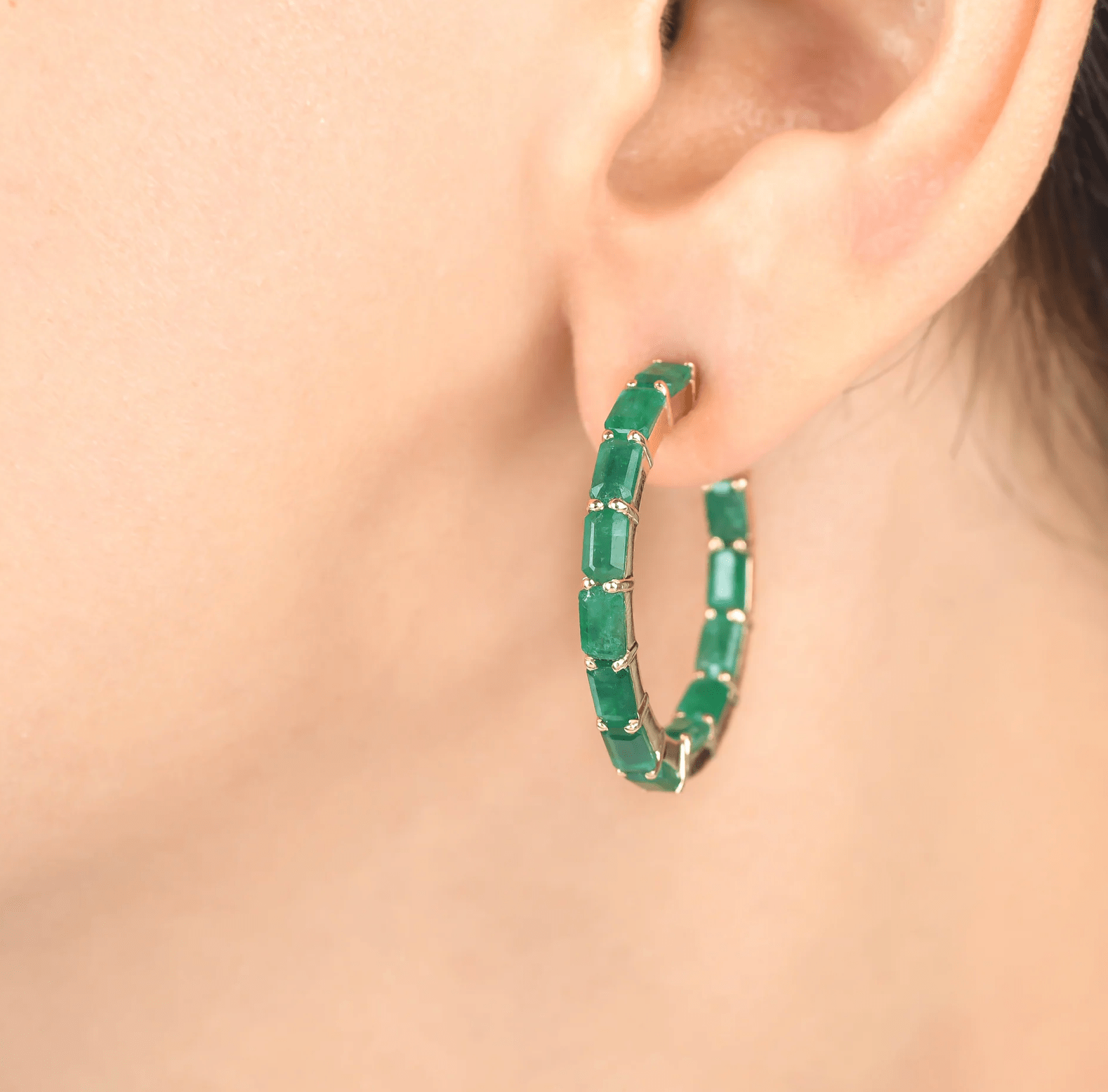 Earrings 14K & 18K Gold Emerald Hoop Earrings
