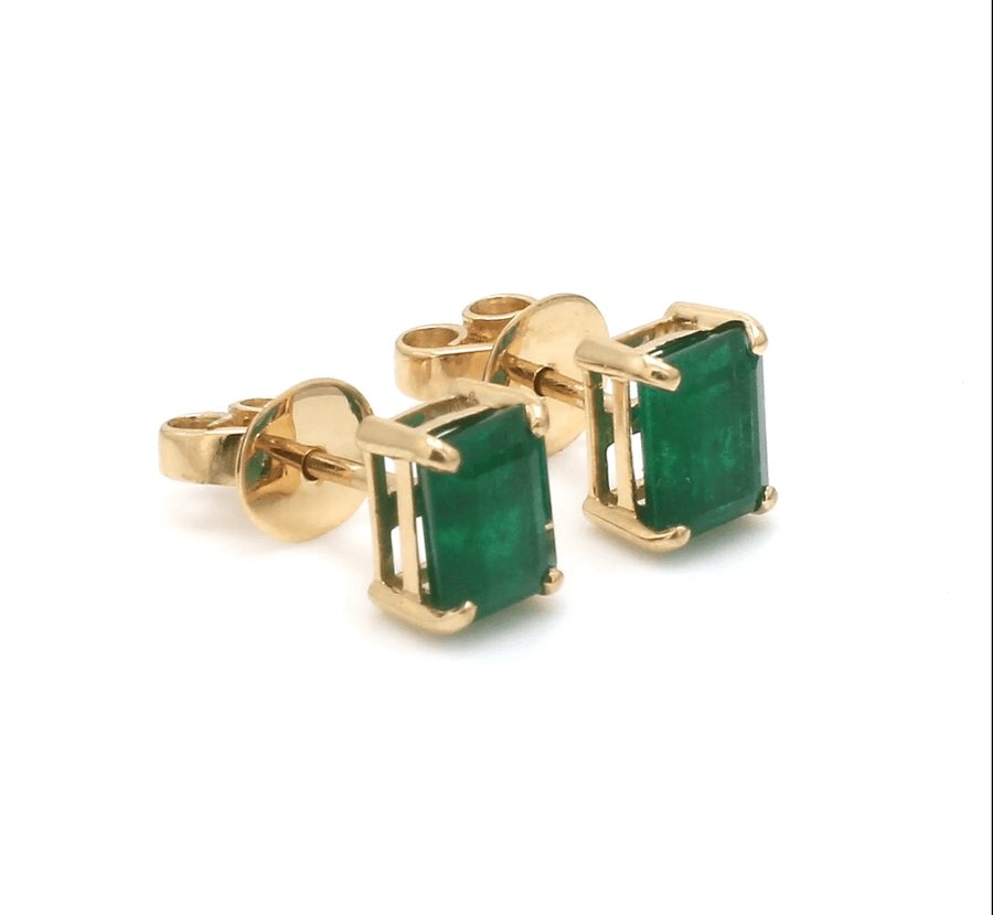 Earrings 14K & 18K Gold Emerald Stud Earrings, 6 x 4 mm