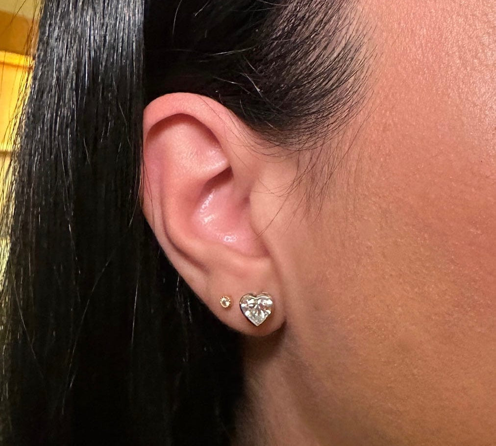 Earrings 14K & 18K Gold Heart Bezel Set Stud Earrings