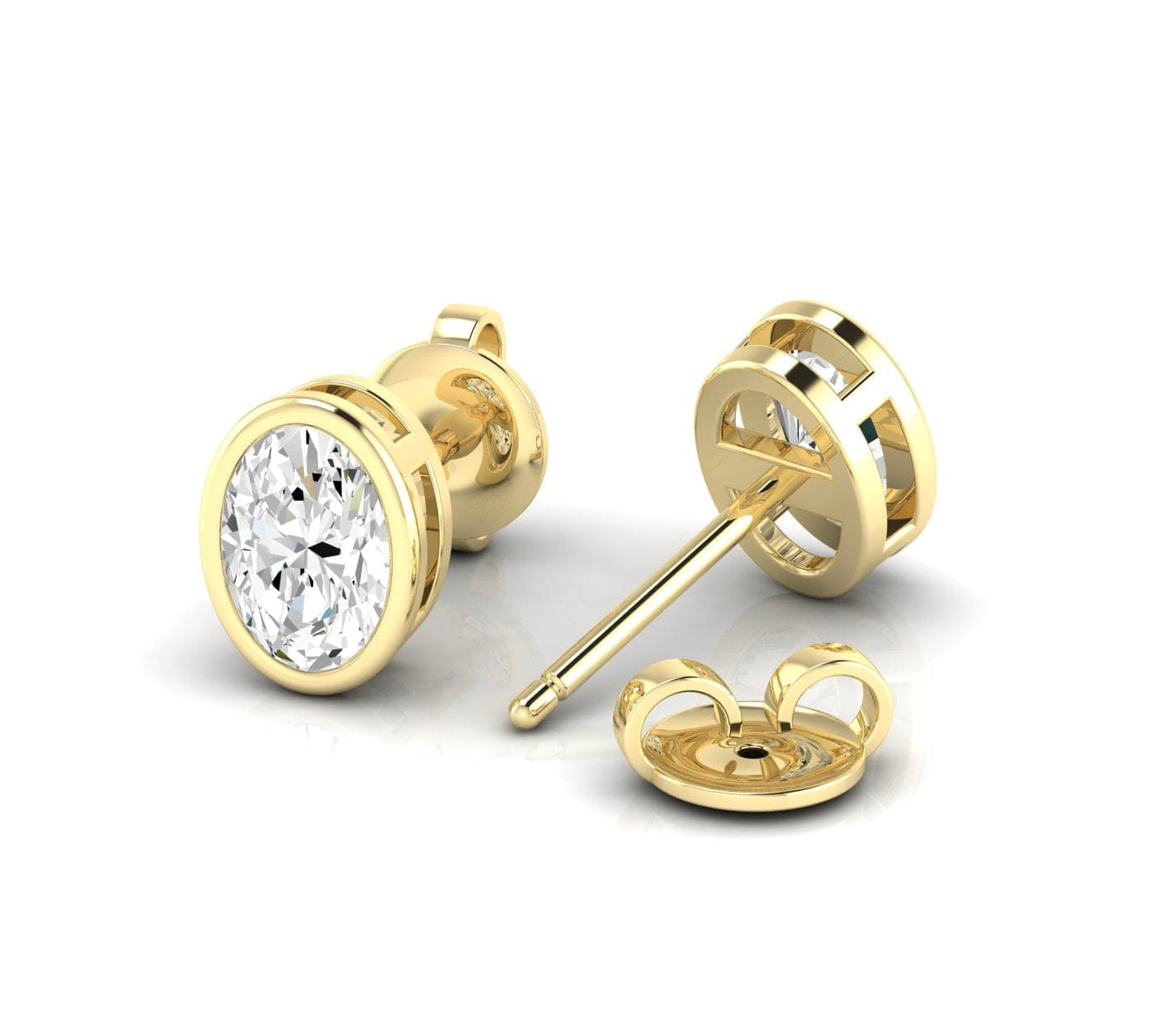 Earrings 14K & 18K Gold Oval Bezel Set Stud Earrings