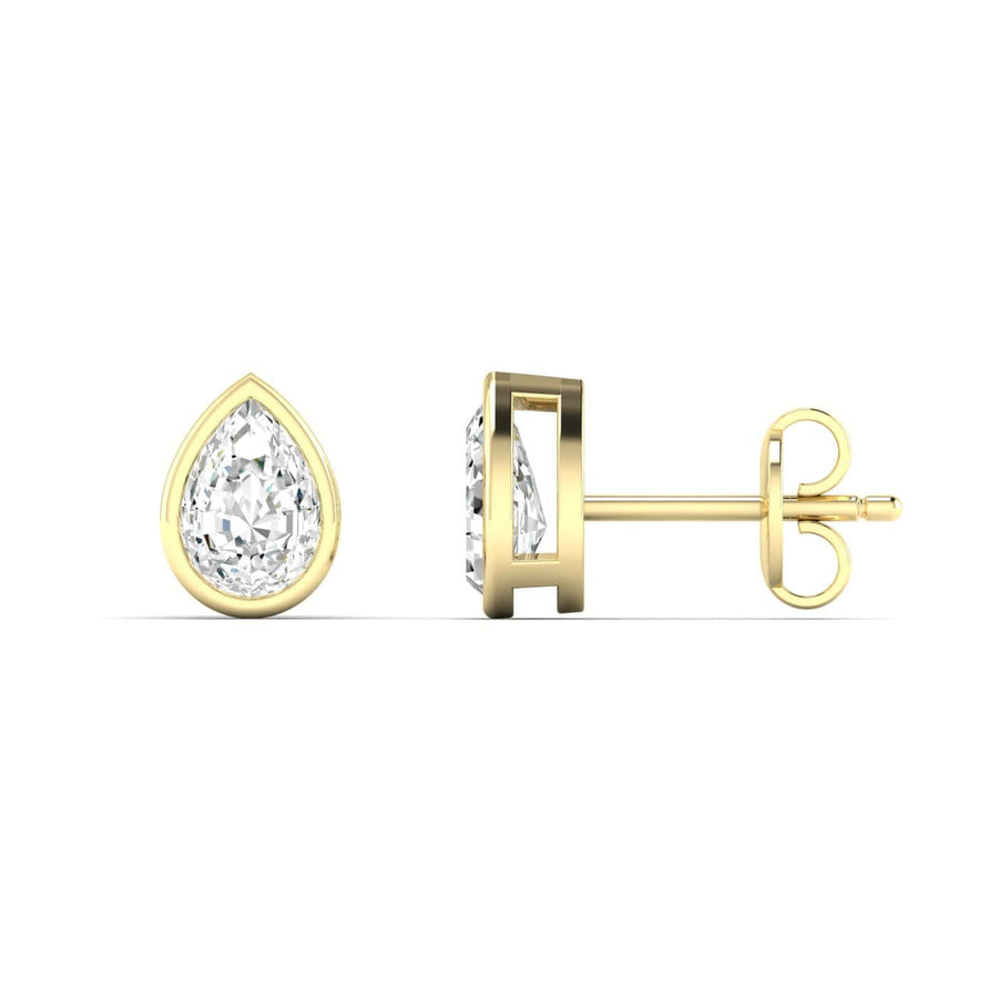 Earrings 14K & 18K Gold Pear Bezel Set Diamond Stud Earrings, Lab Grown