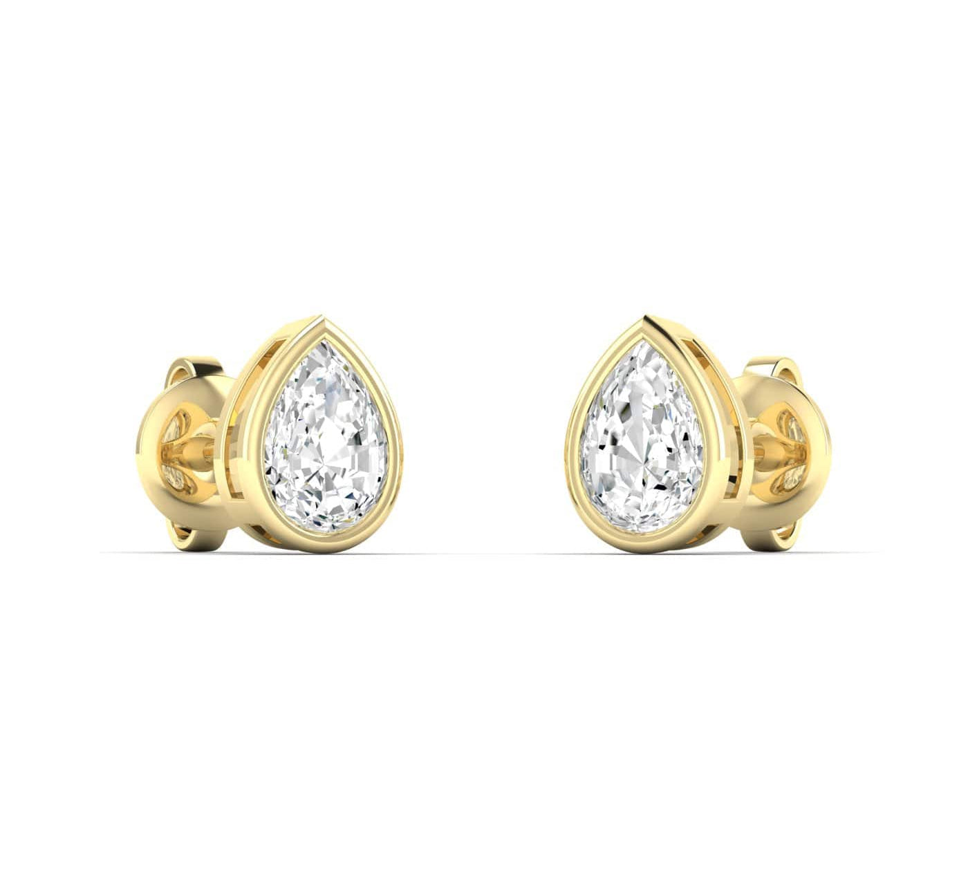 Earrings 14K & 18K Gold Pear Bezel Set Diamond Stud Earrings, Lab Grown