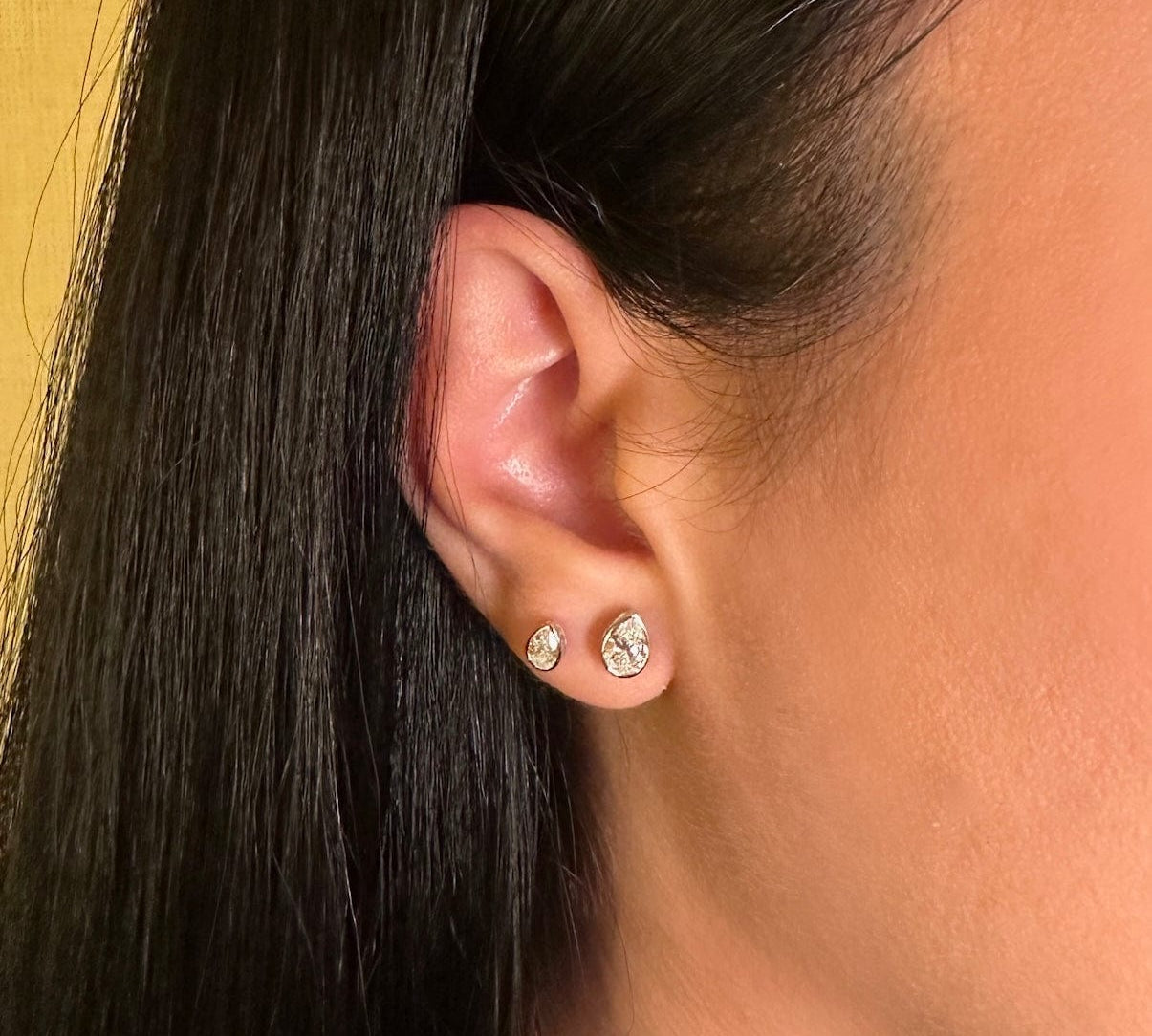 Earrings 14K & 18K Gold Pear Bezel Set Stud Earrings
