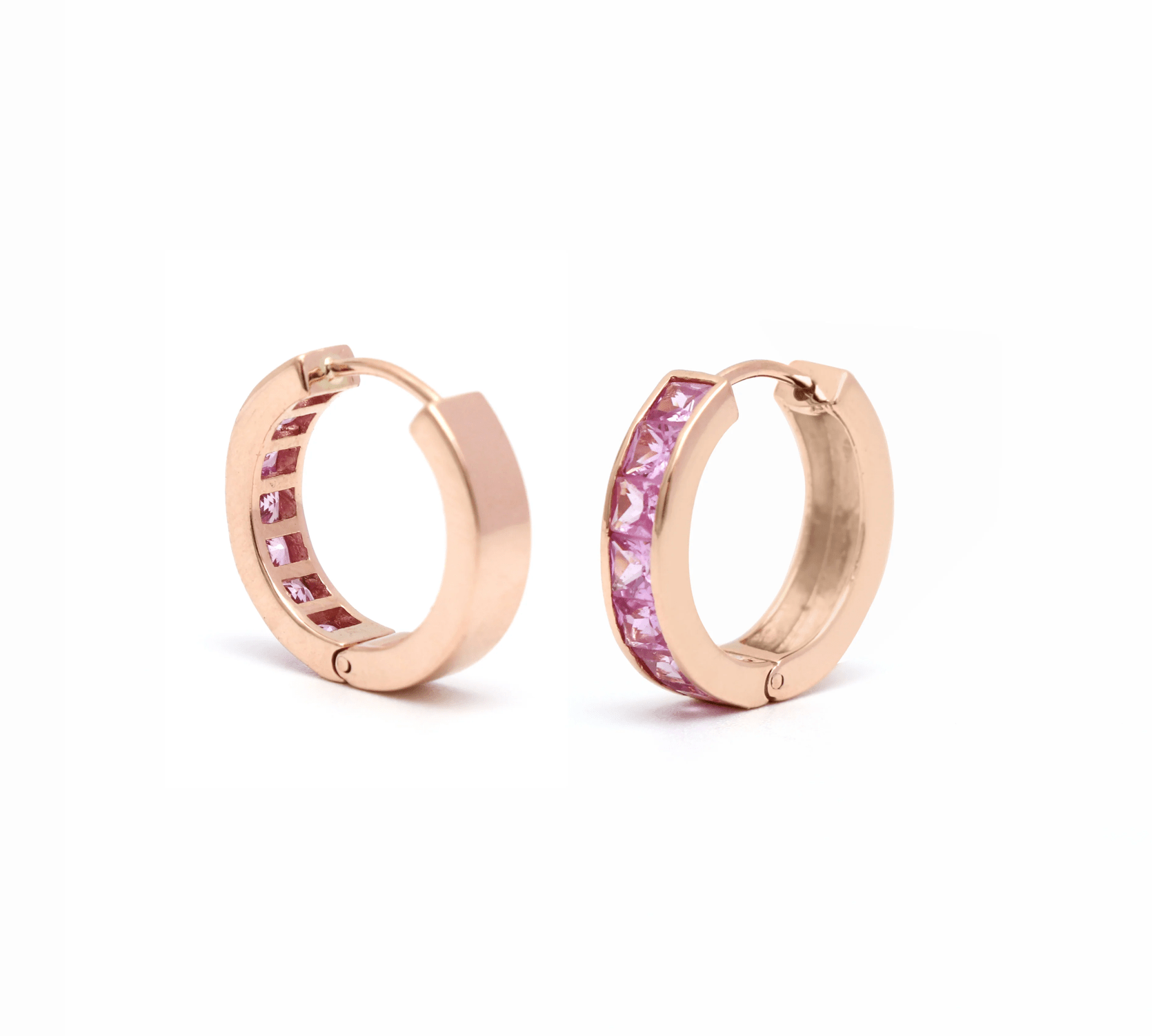 Earrings 14K & 18K Gold Pink Sapphire Hoop Earrings