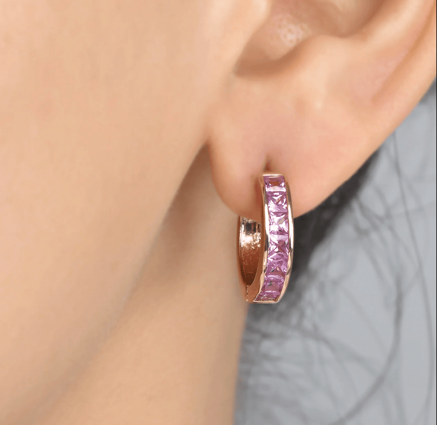 Earrings 14K & 18K Gold Pink Sapphire Hoop Earrings