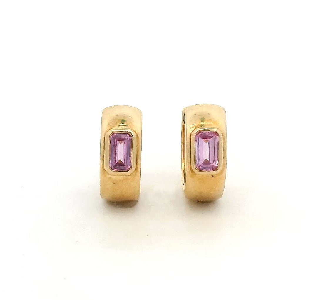 Earrings 14K & 18K Gold Pink Sapphire Thick Hoop Earrings