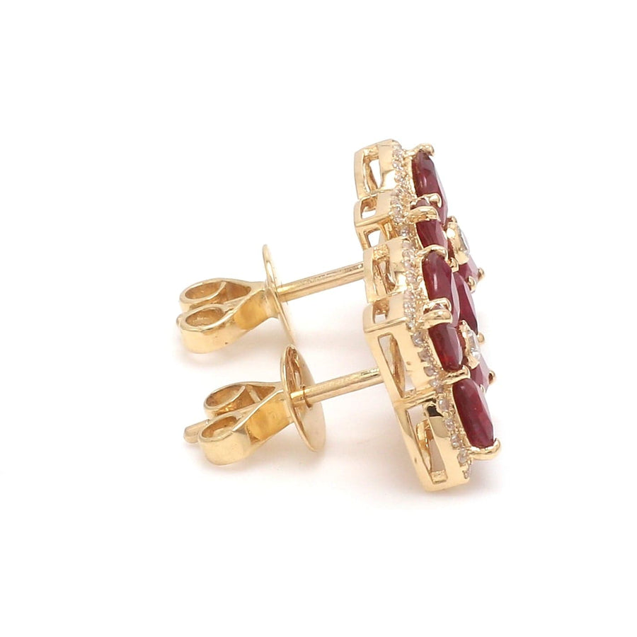 Earrings 14K & 18K Gold Ruby and Diamond Clover Flower Stud Earrings